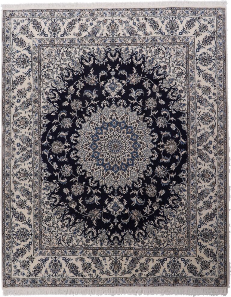 Nain Persian Rug 248 × 304 cm, Wool and Silk, Blue/Turquoise, hand-knotted