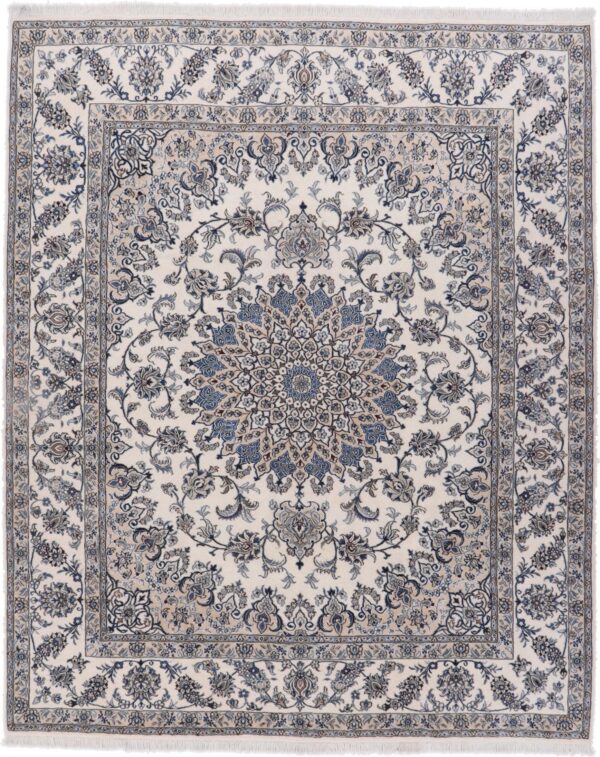 Nain Persian Rug 248 × 304 cm, Wool and Silk, Blue/Turquoise, hand-knotted
