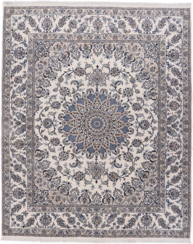 Nain Persian Rug 248 × 304 cm, Wool and Silk, Blue/Turquoise, hand-knotted