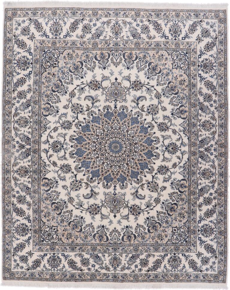 Nain Persian Rug 248 × 304 cm, Wool and Silk, Blue/Turquoise, hand-knotted