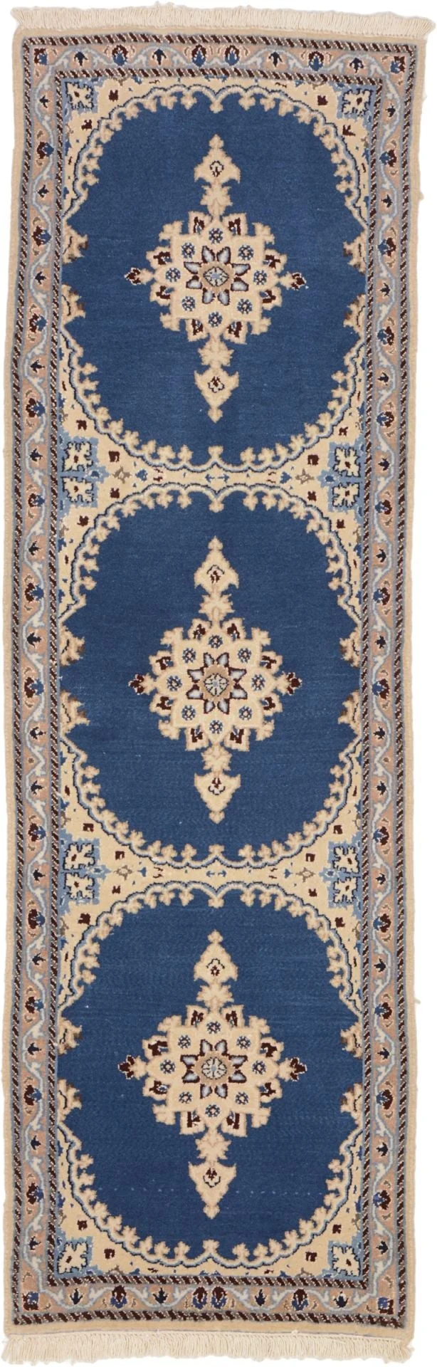 Nain Persian Rug 60 × 190 cm, Wool and Silk, hand-knotted