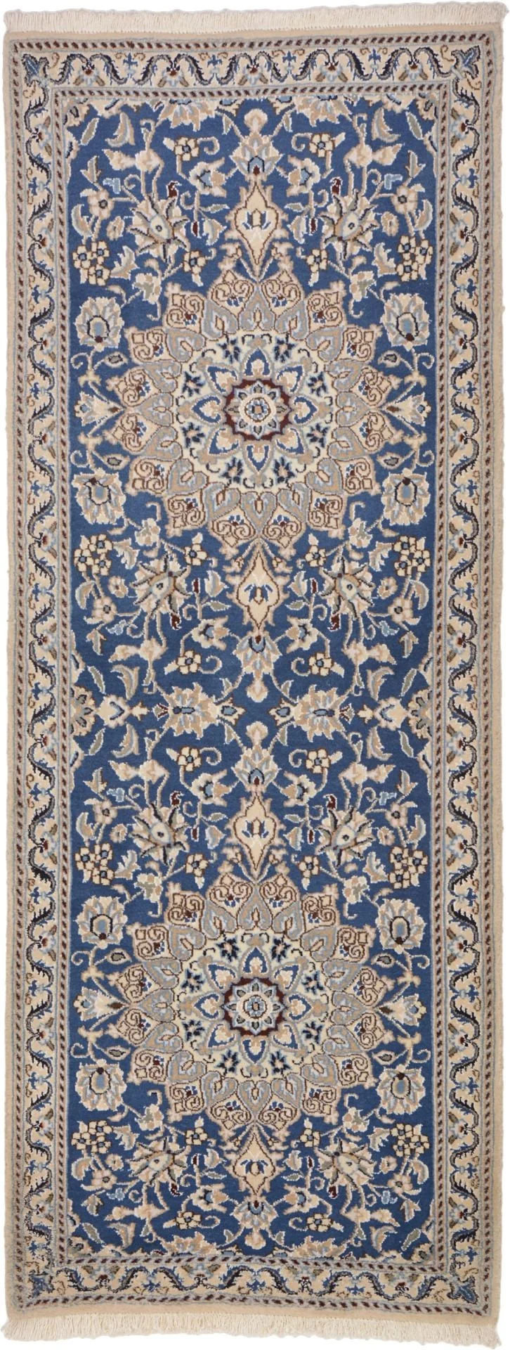 Nain Persian Rug 78 × 207 cm, Wool and Silk, hand-knotted