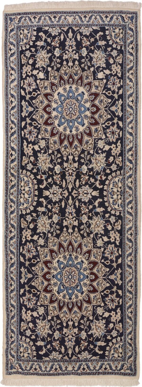 Nain Persian Rug 78 × 212 cm, Wool and Silk, hand-knotted