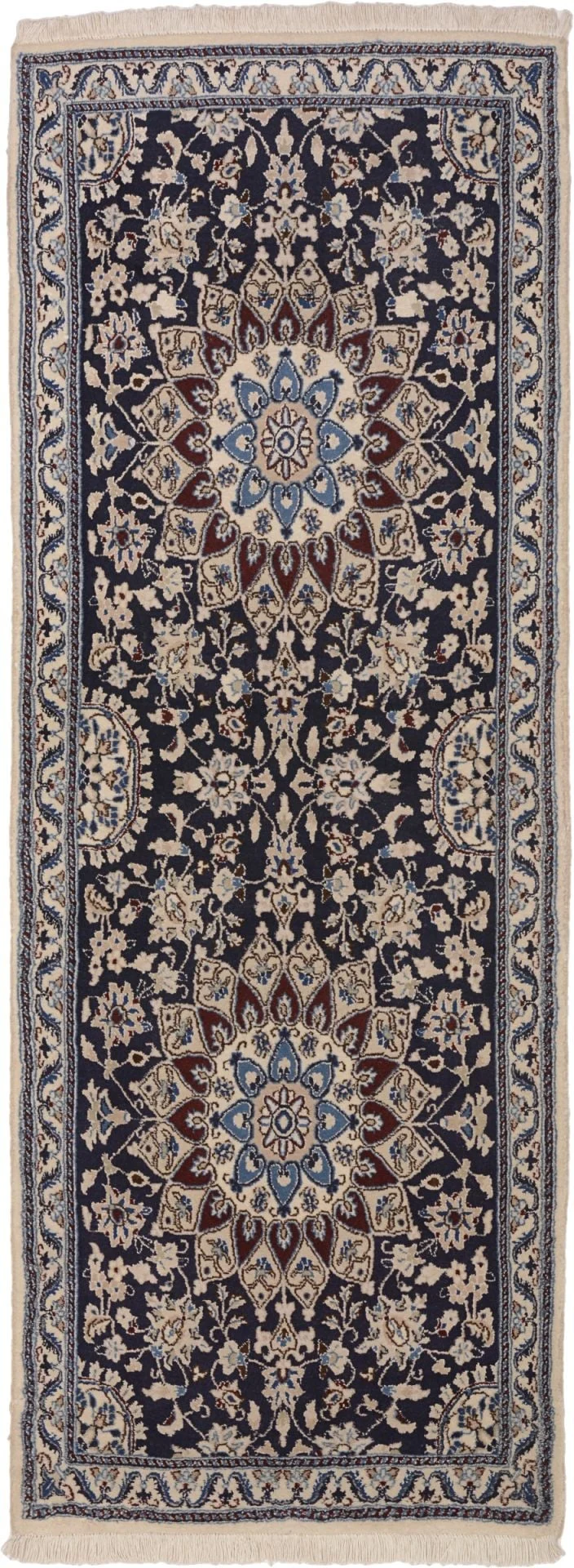 Nain Persian Rug 78 × 212 cm, Wool and Silk, hand-knotted