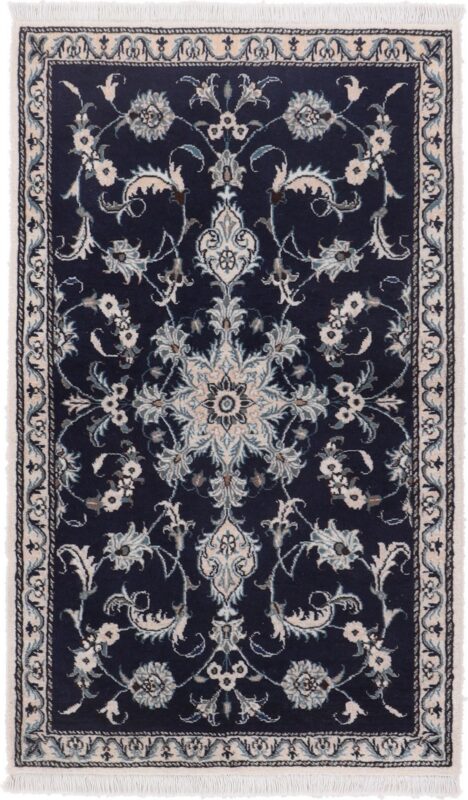 Nain Persian Rug 90 × 140 cm, Wool and Silk, Blue/Turquoise, hand-knotted