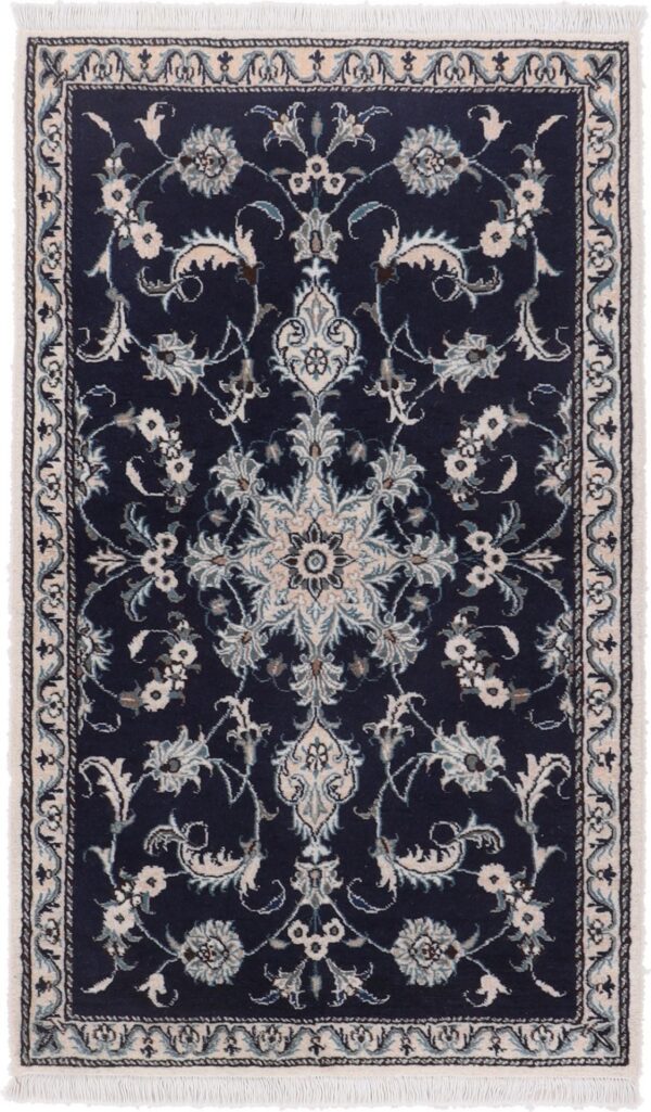 Nain Persian Rug 90 × 140 cm, Wool and Silk, Blue/Turquoise, hand-knotted