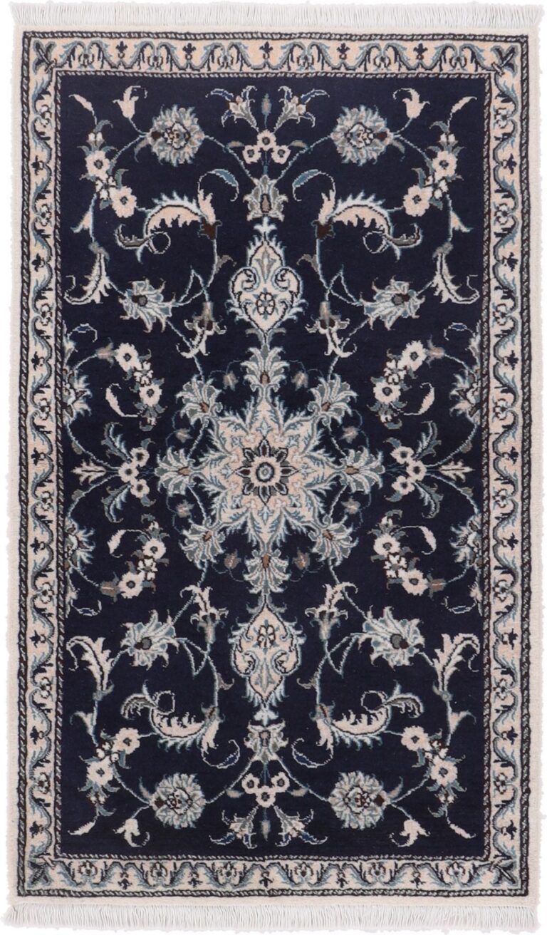 Nain Persian Rug 90 × 140 cm, Wool and Silk, Blue/Turquoise, hand-knotted
