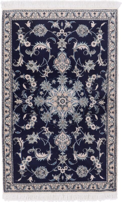 Nain Persian Rug 90 × 140 cm, Wool and Silk, Blue/Turquoise, hand-knotted