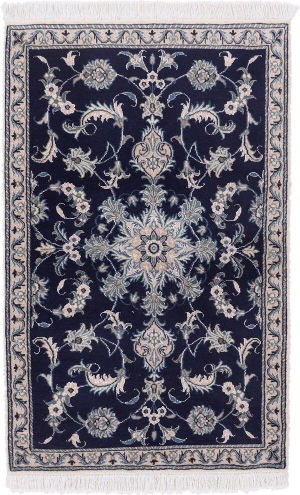 Nain Persian Rug 90 × 140 cm, Wool and Silk, Blue/Turquoise, hand-knotted