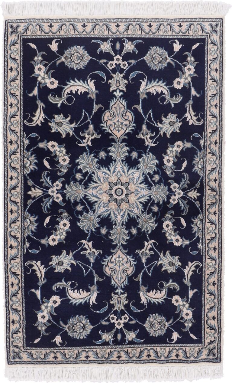 Nain Persian Rug 90 × 140 cm, Wool and Silk, Blue/Turquoise, hand-knotted