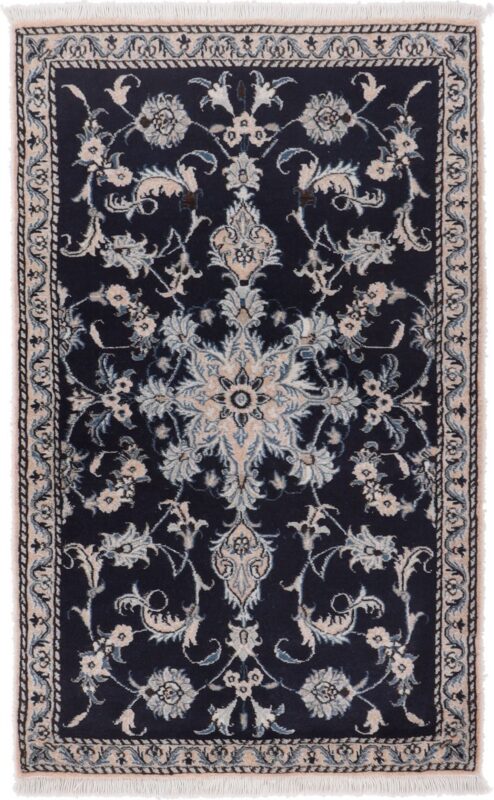 Nain Persian Rug 90 × 140 cm, Wool and Silk, Blue/Turquoise, hand-knotted