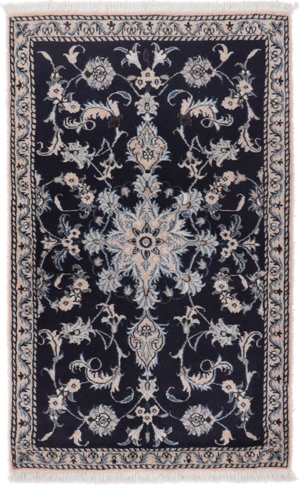 Nain Persian Rug 90 × 140 cm, Wool and Silk, Blue/Turquoise, hand-knotted