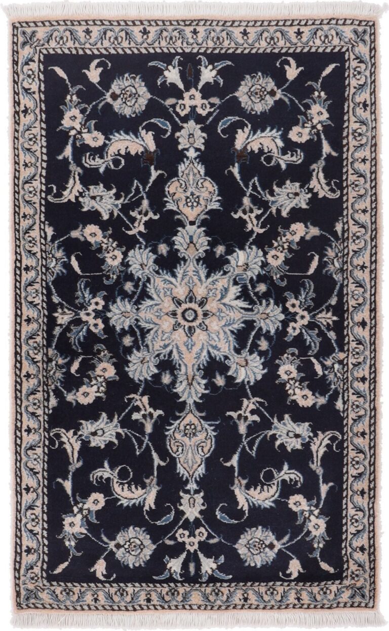 Nain Persian Rug 90 × 140 cm, Wool and Silk, Blue/Turquoise, hand-knotted