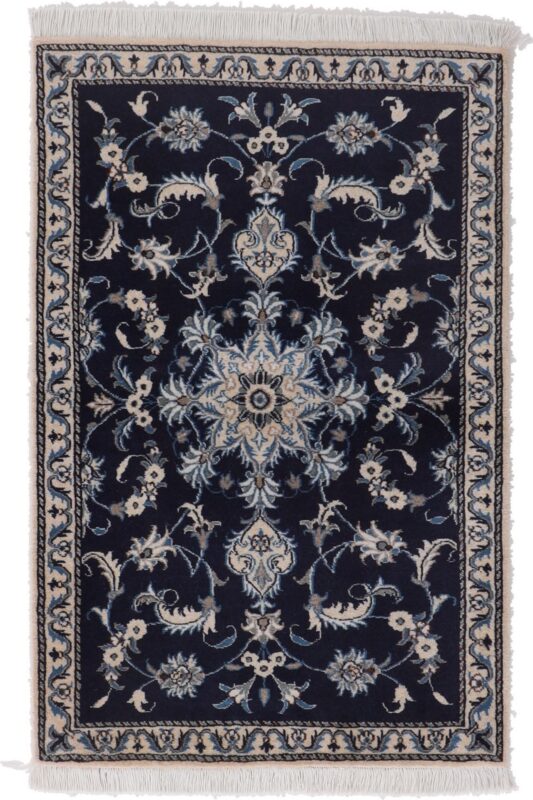 Nain Persian Rug 90 × 140 cm, Wool and Silk, Blue/Turquoise, hand-knotted