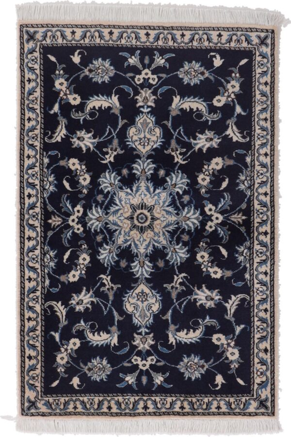 Nain Persian Rug 90 × 140 cm, Wool and Silk, Blue/Turquoise, hand-knotted