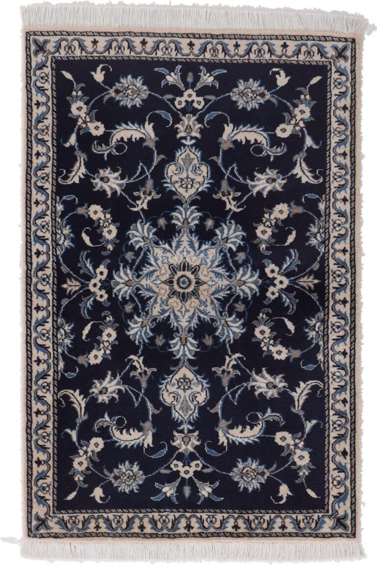Nain Persian Rug 90 × 140 cm, Wool and Silk, Blue/Turquoise, hand-knotted
