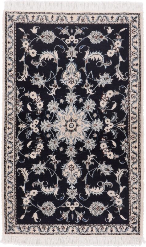 Nain Persian Rug 90 × 140 cm, Wool and Silk, Blue/Turquoise, hand-knotted