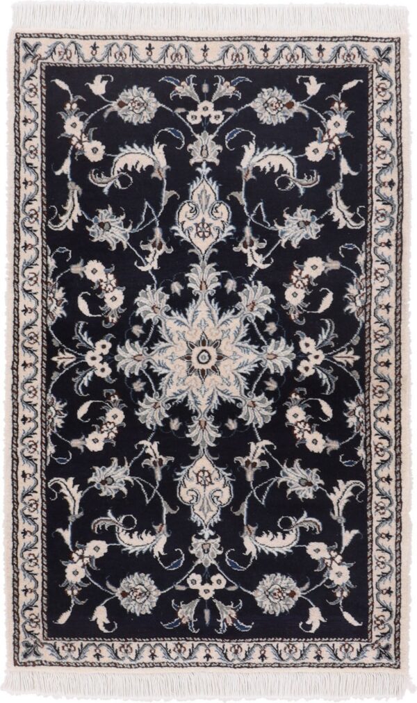 Nain Persian Rug 90 × 140 cm, Wool and Silk, Blue/Turquoise, hand-knotted