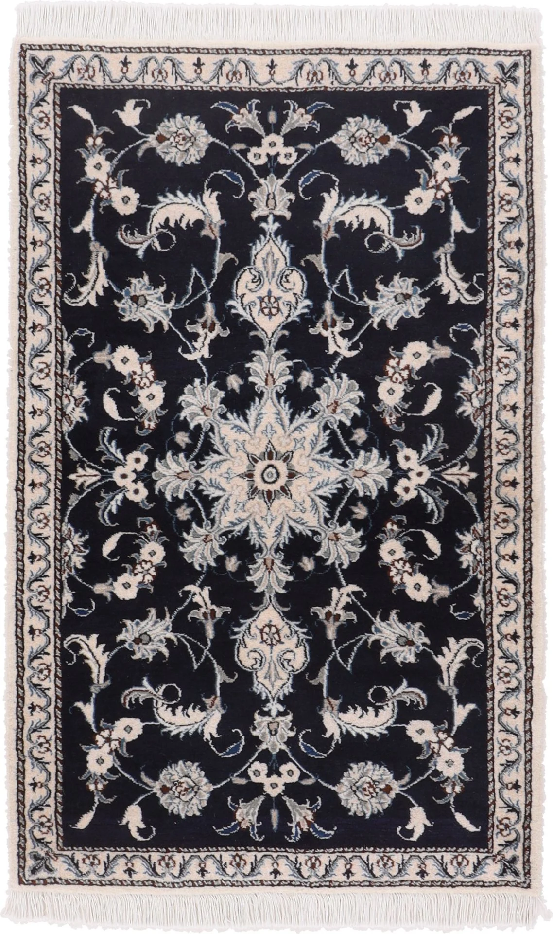 Nain Persian Rug 90 × 140 cm, Wool and Silk, Blue/Turquoise, hand-knotted