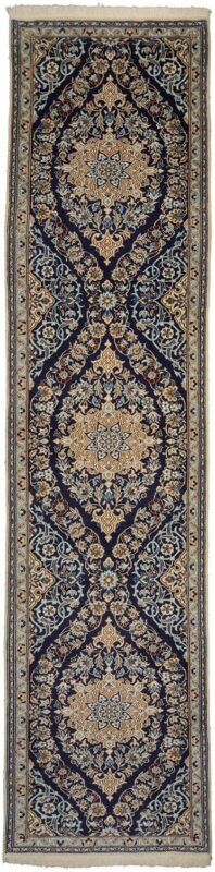 Nain Persian Rug 96 × 390 cm, Wool and Silk, hand-knotted