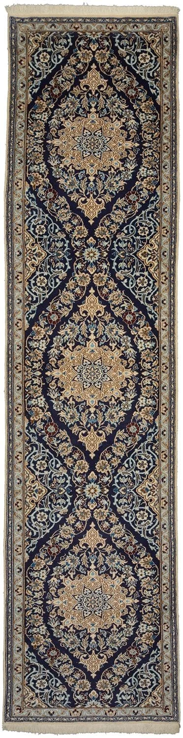 Nain Persian Rug 96 × 390 cm, Wool and Silk, hand-knotted
