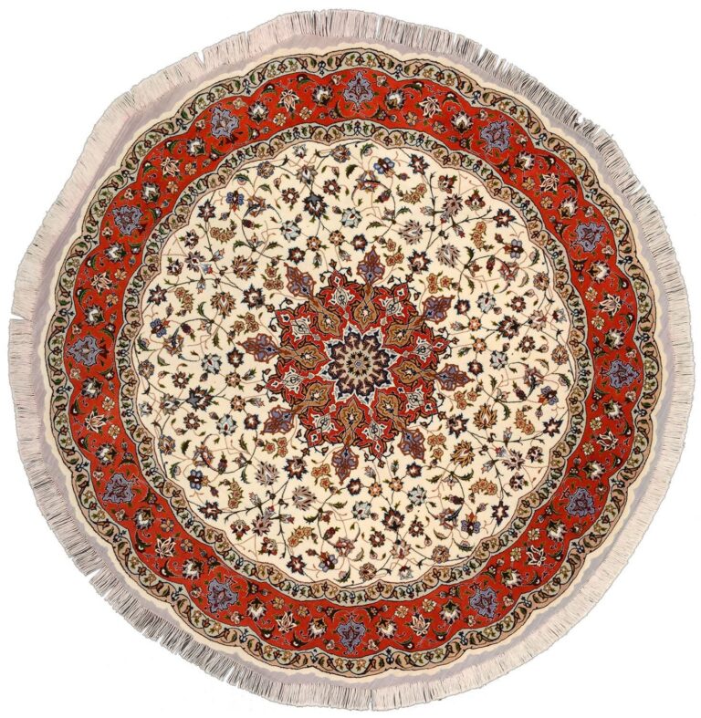 Tabriz Persian Rug 200 × 200 cm, Wool and Silk, Red/Orange, hand-knotted
