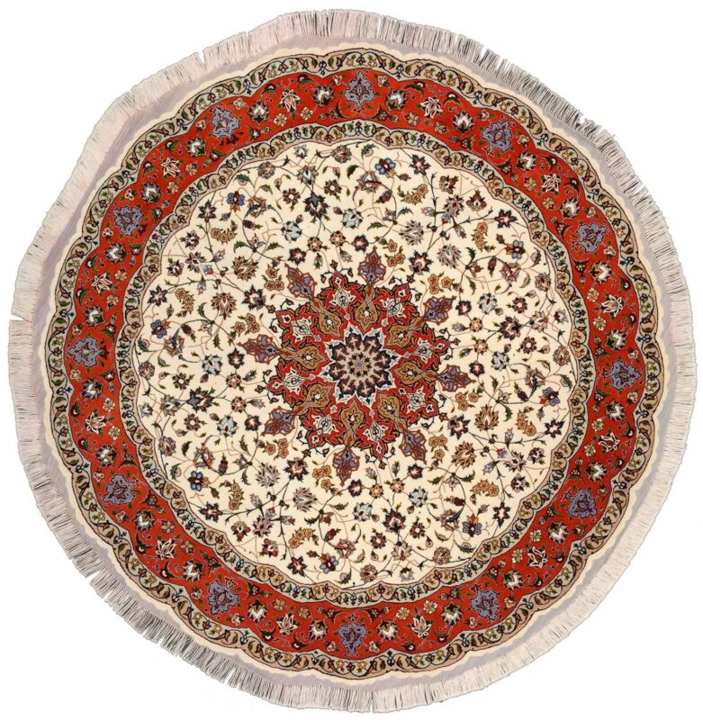 Tabriz Persian Rug 200 × 200 cm, Wool and Silk, Red/Orange, hand-knotted