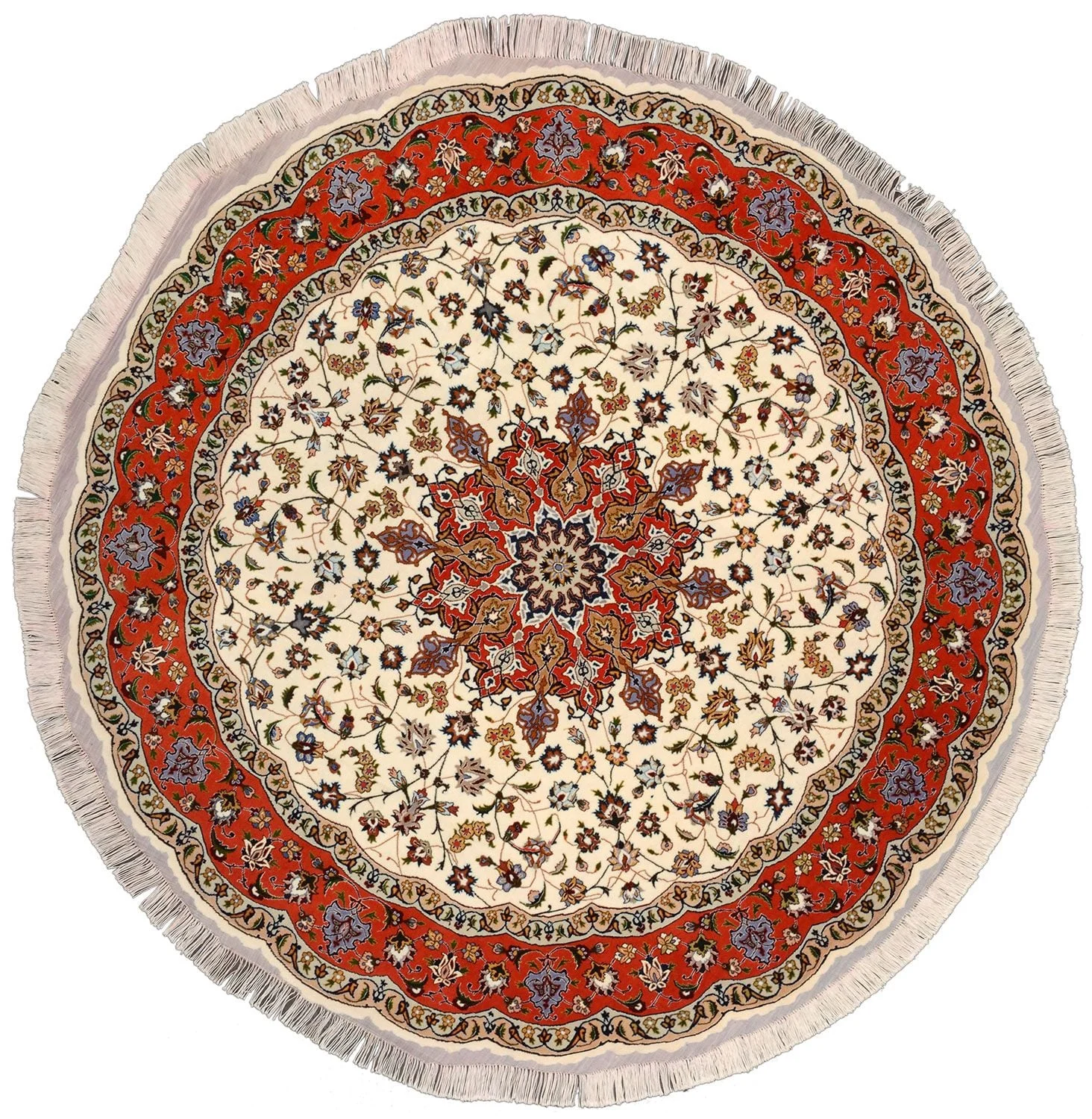Tabriz Persian Rug 200 × 200 cm, Wool and Silk, Red/Orange, hand-knotted