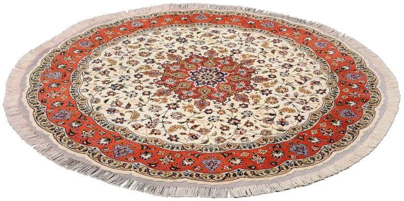 Tabriz Persian Rug 200 × 200 cm, Wool and Silk, Red/Orange, hand-knotted — view 2